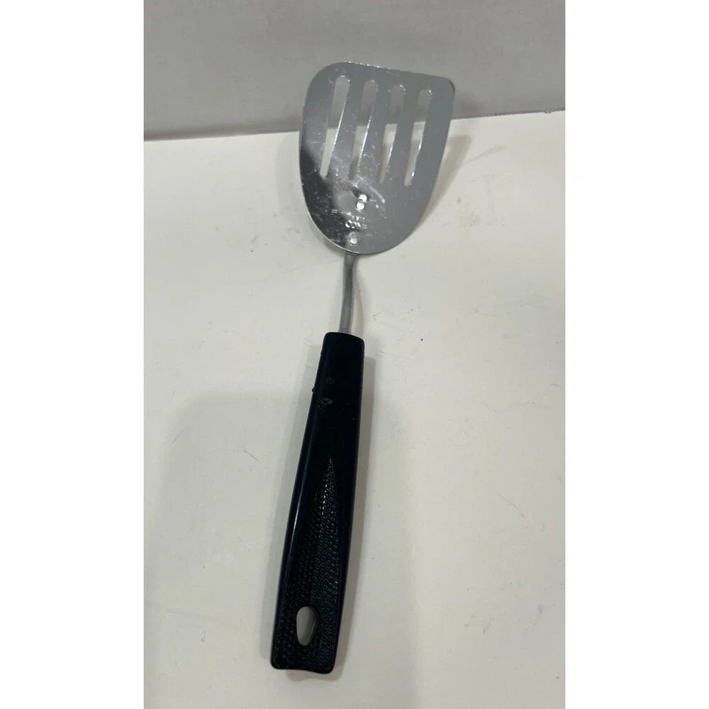 EKCO Spatula Slotted Angled  Chromium Plated Black Corncob Handle 13” Melt Marks